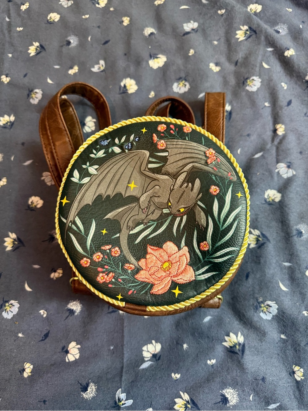 Disney Round Dragon Floral Backpack - Brown, Green, Coral